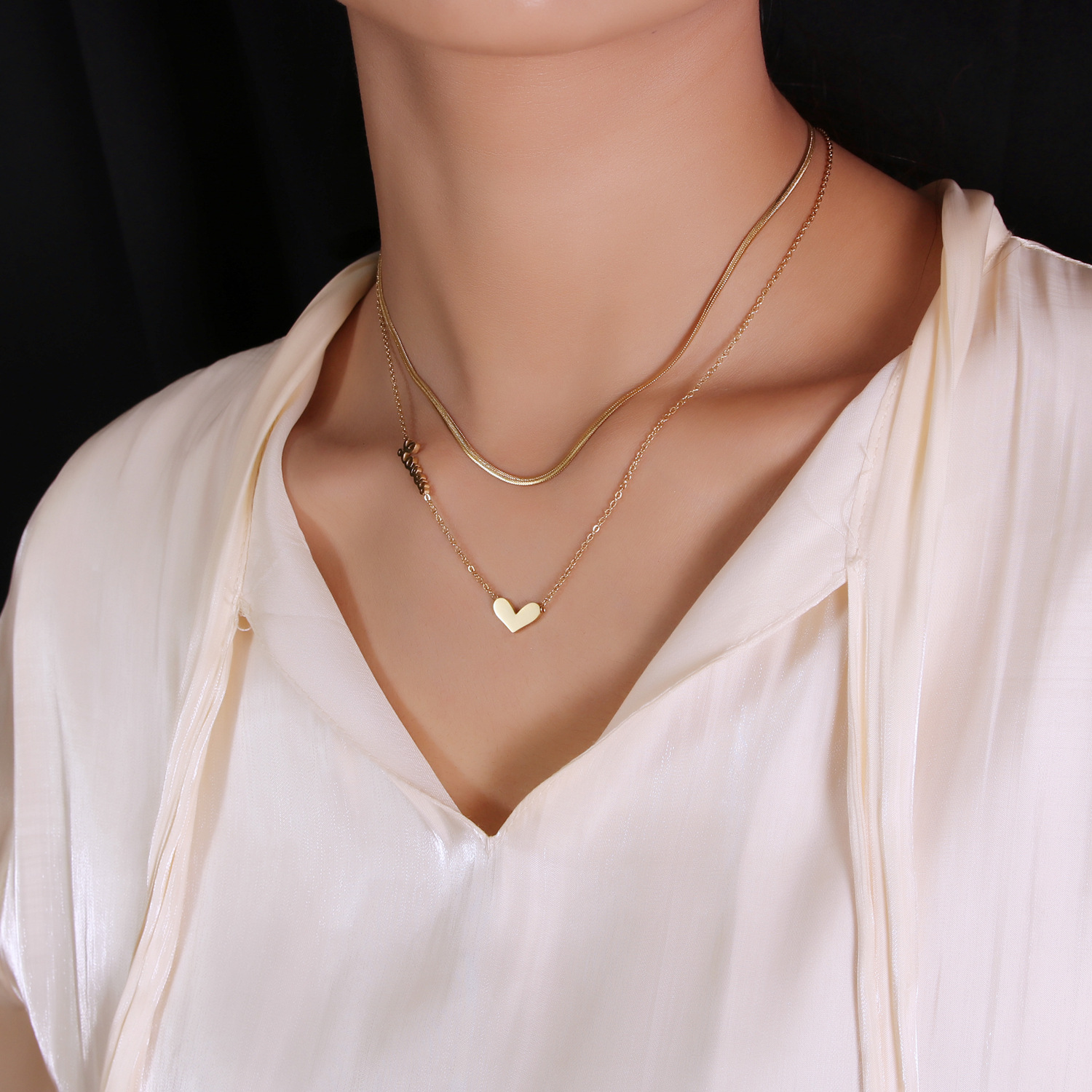 Titanium Steel Love Letter Necklace Female Love Double Layer Pendant