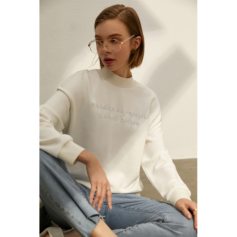 Casual Embroidered Sweater Women's Spring New Loose Half High Neck Pullover All-Match