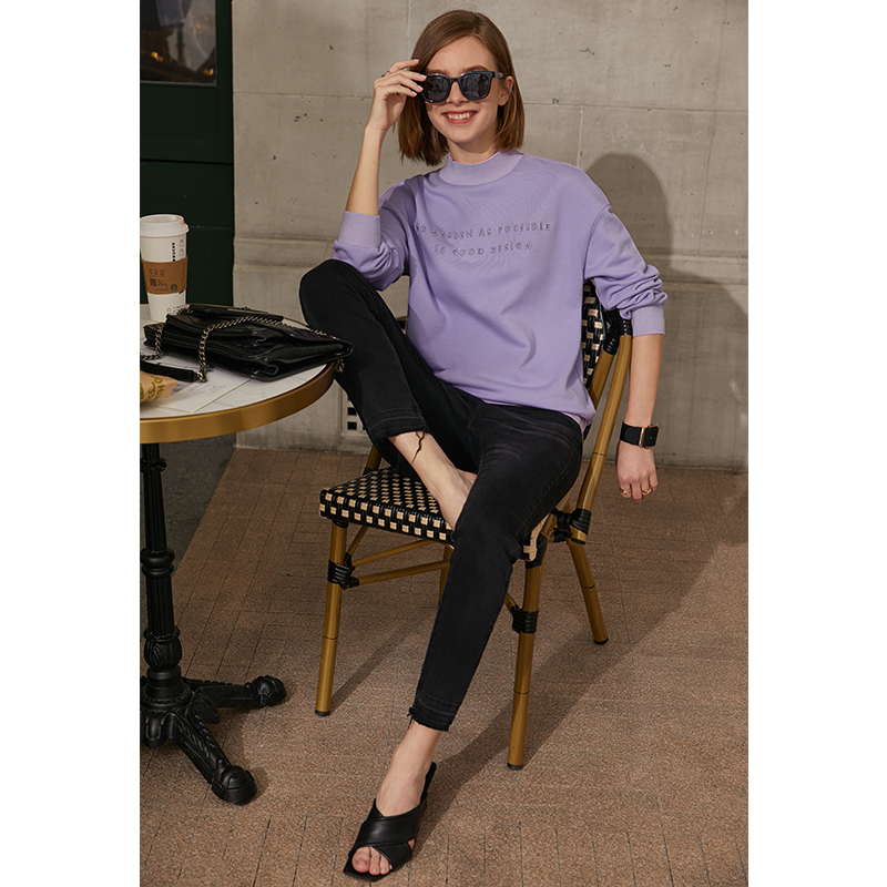 Casual Embroidered Sweater Women's Spring New Loose Half High Neck Pullover All Match Purple - Shop at LoveMi