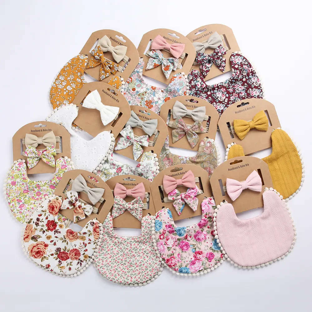 Linen Cotton Solid Color Printing Children Double-Sided Bib Bib