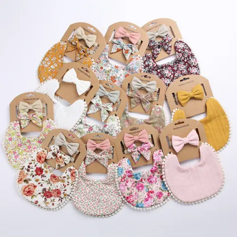 Linen Cotton Solid Color Printing Children Double-Sided Bib Bib