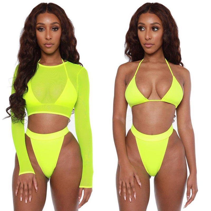 European And American Three-piece Swimsuit Fluorescent Bikini
