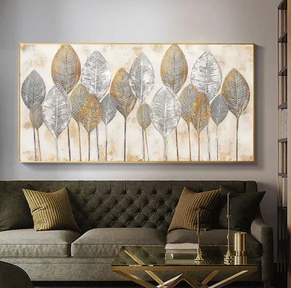 Abstract Golden Leaves Wall Art Oil Painting Printed on Canvas Big Size Decorative Pictures for Living Bedroom Home Decoration D 1372 Golden Leaves - Shop at LoveMi