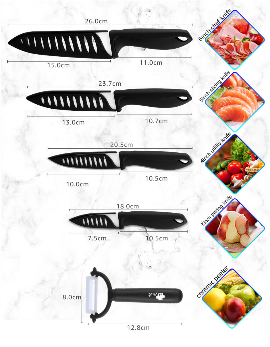 New Five-Piece Standable Zirconia White-Bladed Ceramic Knife