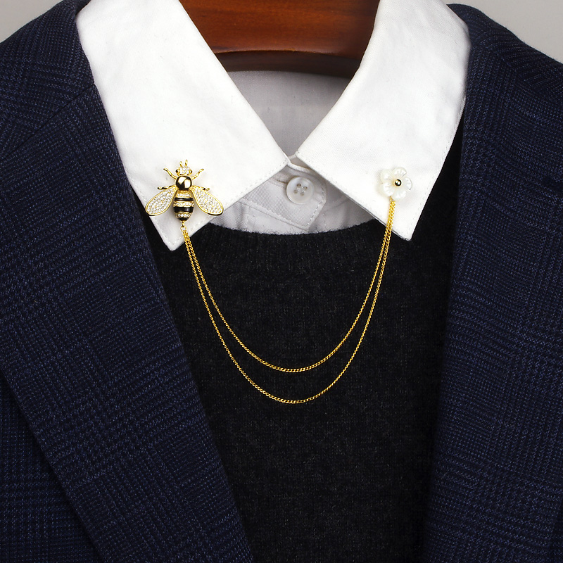 Bee Brooch Ins Tide Korea Luxury Atmosphere Cute Collar Pin Chain Corsage Blouse Do Not Buckle Western Accessories - Shop at LoveMi