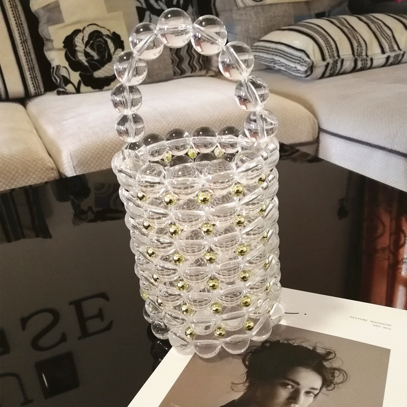 Beaded Bag, Pearl Bag, Single Shoulder Messenger Bucket Bag Gold - Shop at LoveMi