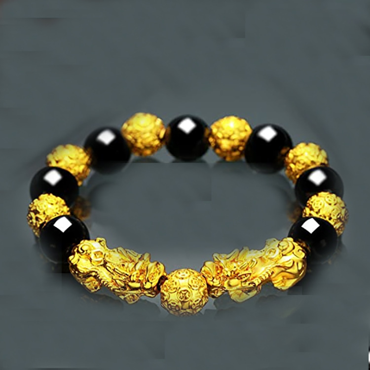 Title 9, Imitated Obsidian Gold Plated Pixiu Bracelet