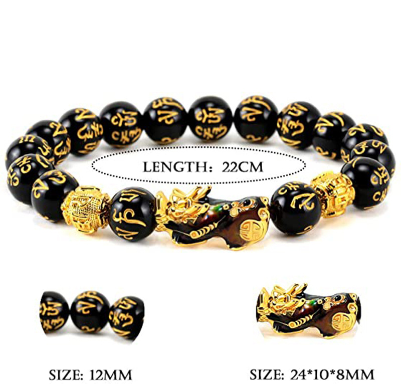 Title 8, Imitated Obsidian Gold Plated Pixiu Bracelet