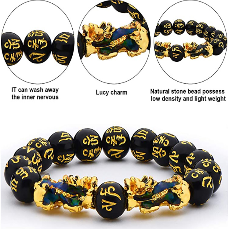 Title 16, Imitated Obsidian Gold Plated Pixiu Bracelet