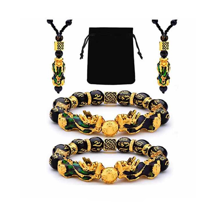 Title 14, Imitated Obsidian Gold Plated Pixiu Bracelet