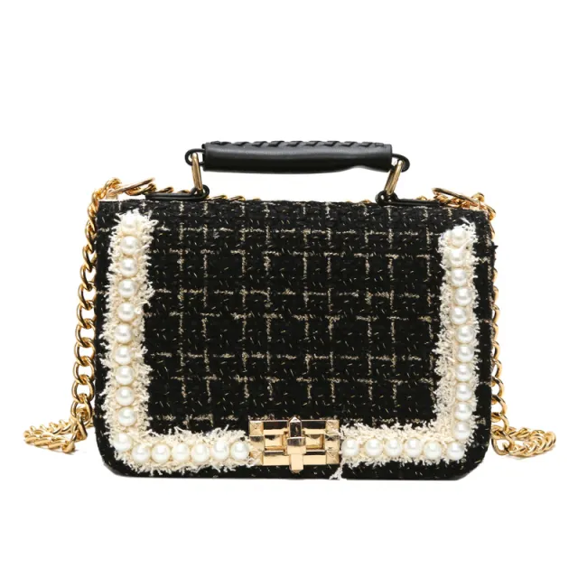 Fashion Woolen Personality Handbag Girl Plaid Messenger Bag Black - Shop at LoveMi