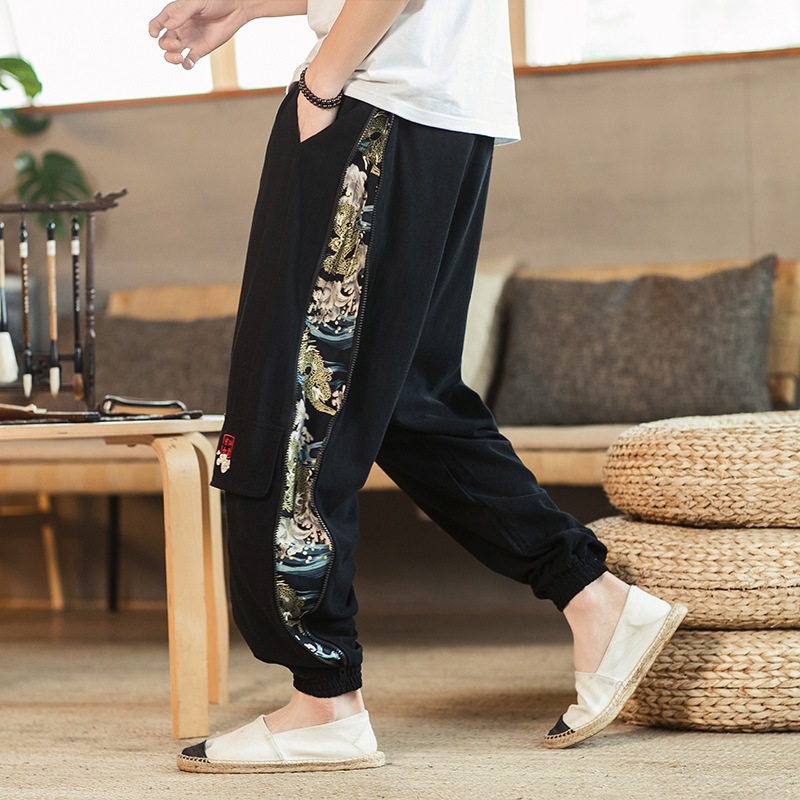 Title 2, Mens Chinese Style Embroidered Linen Trousers....