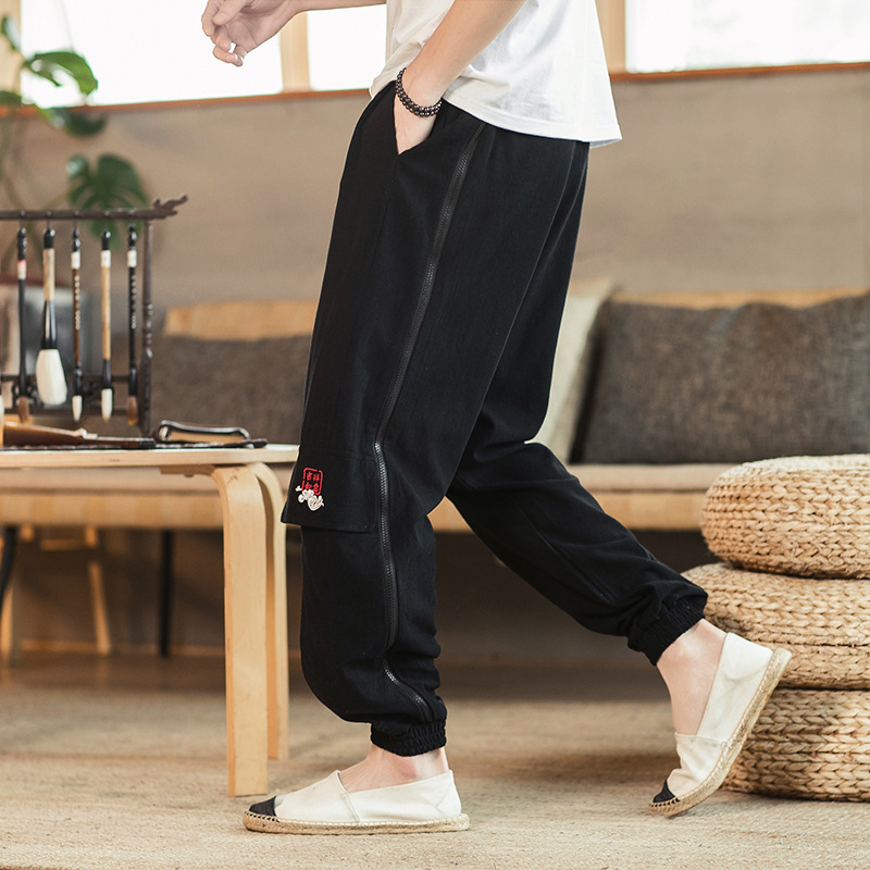 Title 5, Mens Chinese Style Embroidered Linen Trousers....