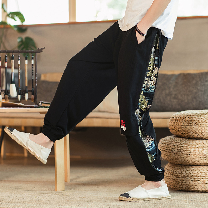 Title 4, Mens Chinese Style Embroidered Linen Trousers....