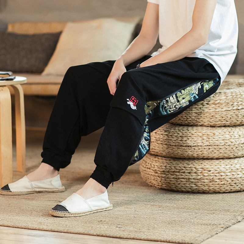 Men's Chinese Style Embroidered Linen Trousers