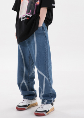  Men's High Street Washed Striped Men's Trousers Casual Jeans