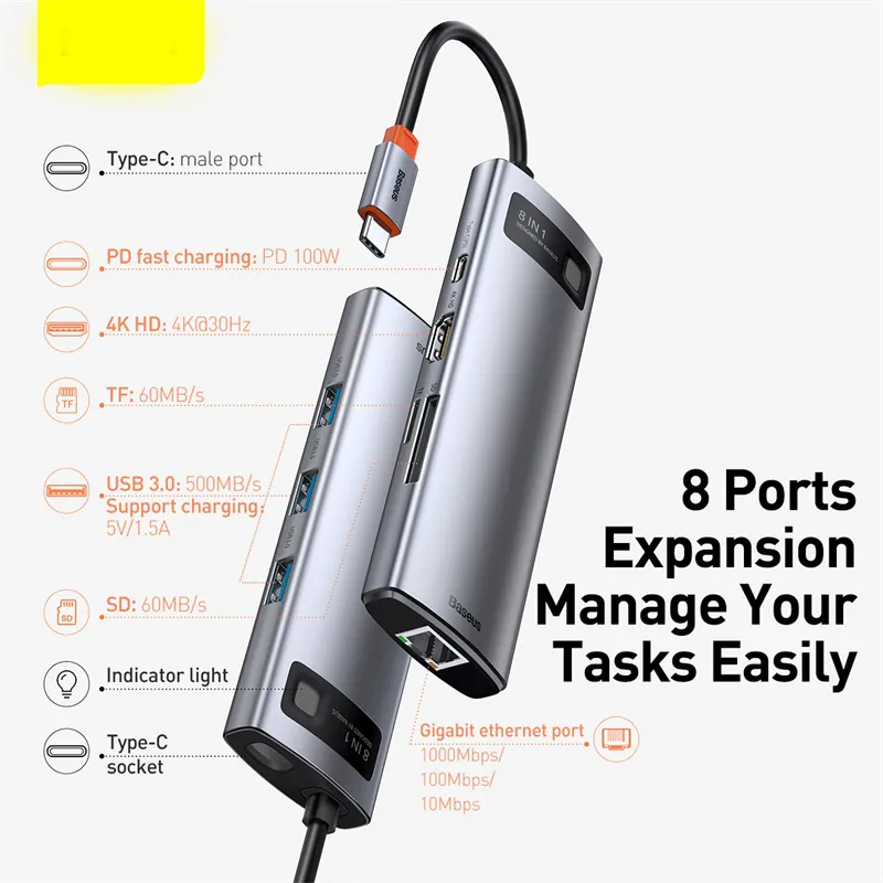 Metal Shimmer Typec Hub Multi-function Docking Station 4K HD USB Notebook 6-in-1 – image 6