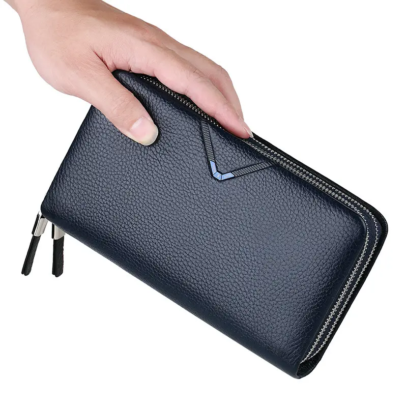 Cowhide Zipper Multifunctional Business Clutch, Large Capacity