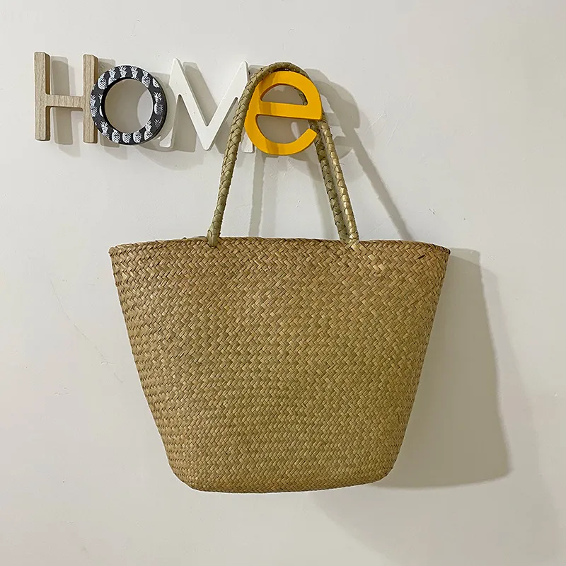 Large Capacity Rattan Straw Woven Tote Bag - Tan