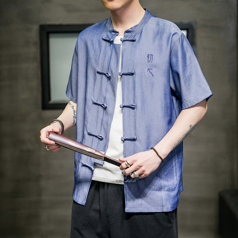 Men's Ice Silk Denim Short Sleeve Shirt