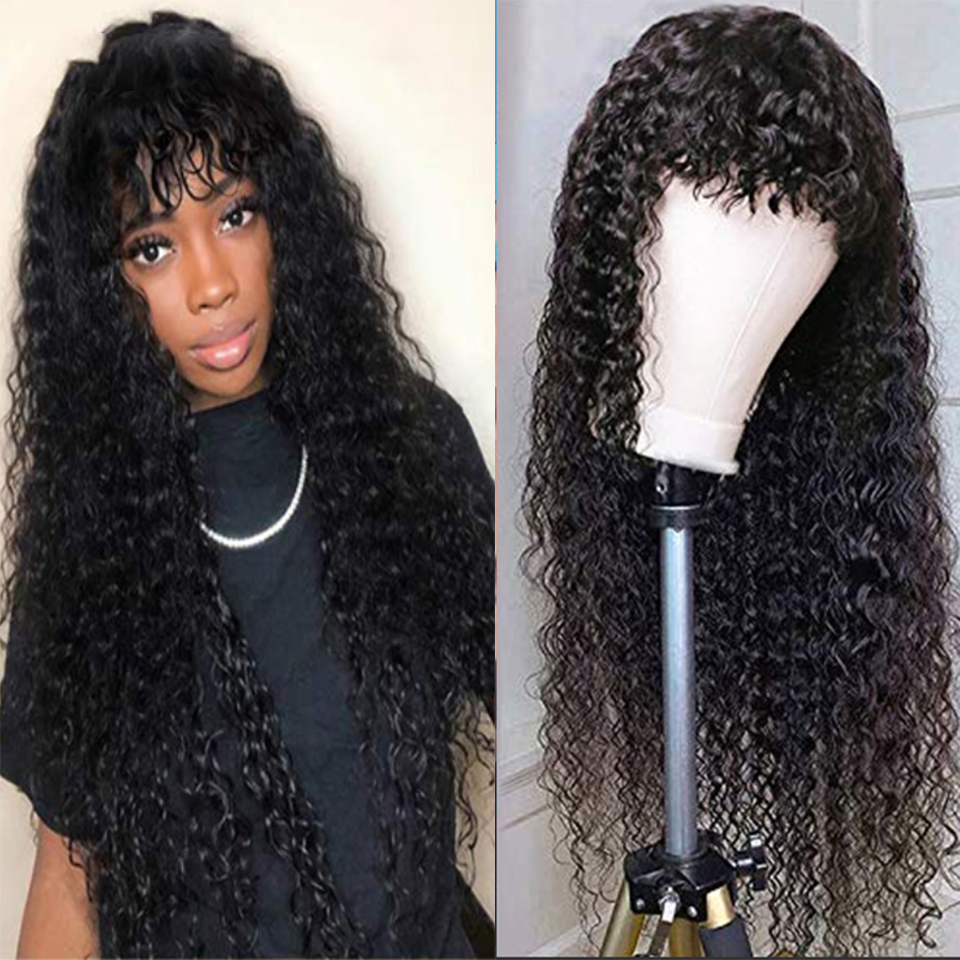 Shunfa Full mechanical Curved Bangs Inverted Headgear Brazil Hair Wave Human Hair Headgear Black - Shop at LoveMi