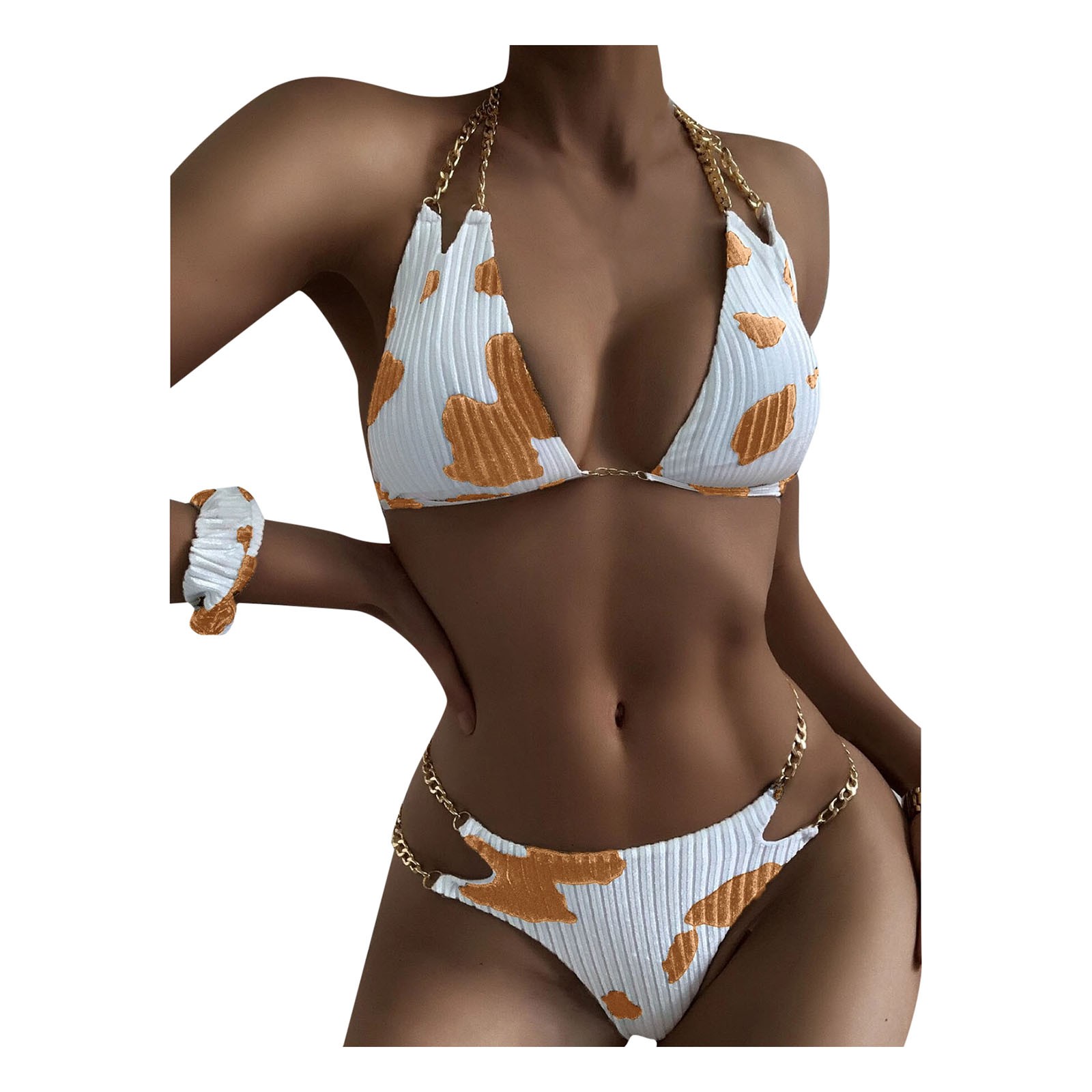 Title 5, Women Floral Cows Print Bikini Set Push-Up Swim...