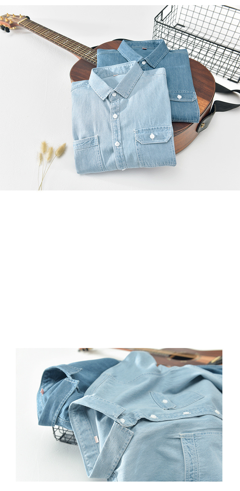 قميص جينز رجالي بأكمام قصيرة، قطن نقي، مغسول، بتصميم ياباني كلاسيكي شبابي ذو أكمام قصيرة