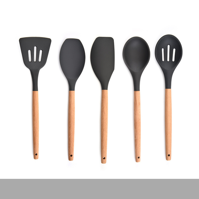 Silicone Kitchenware Set With Wooden Handle