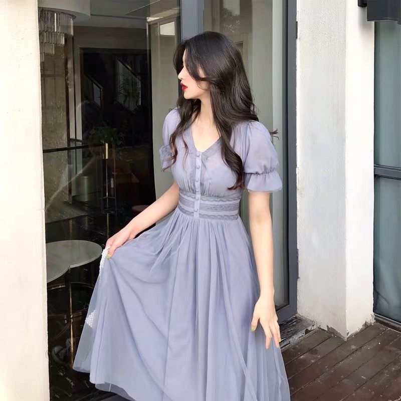 V-Neck Lace Mesh Midi Dress, picture 4 of 5