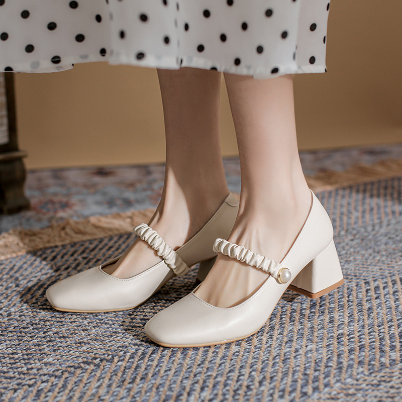 Thick-Heeled Single Shoes Women'S Square Toe Toe French Vintage Mary Jane Women'S Shoes