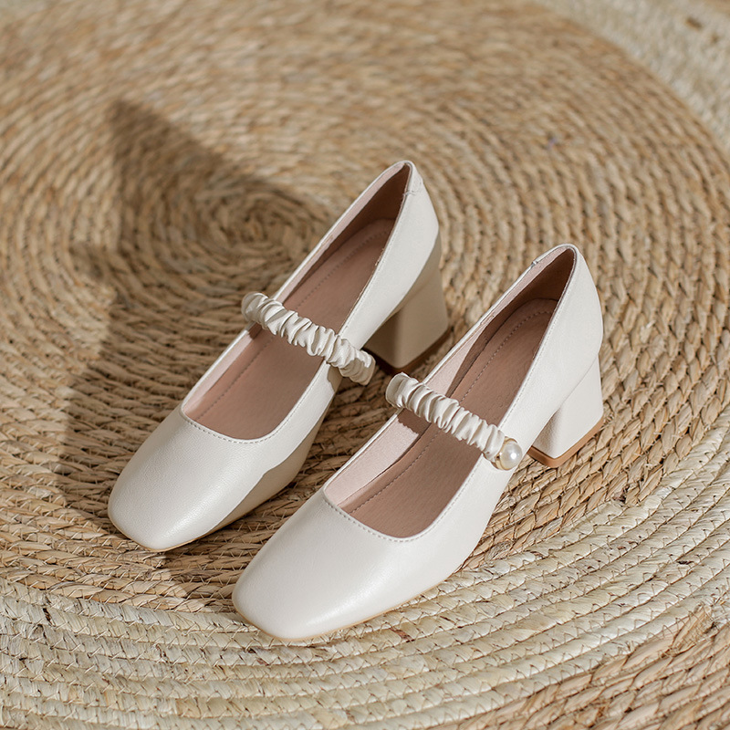 Thick-Heeled Single Shoes Women'S Square Toe Toe French Vintage Mary Jane Women'S Shoes