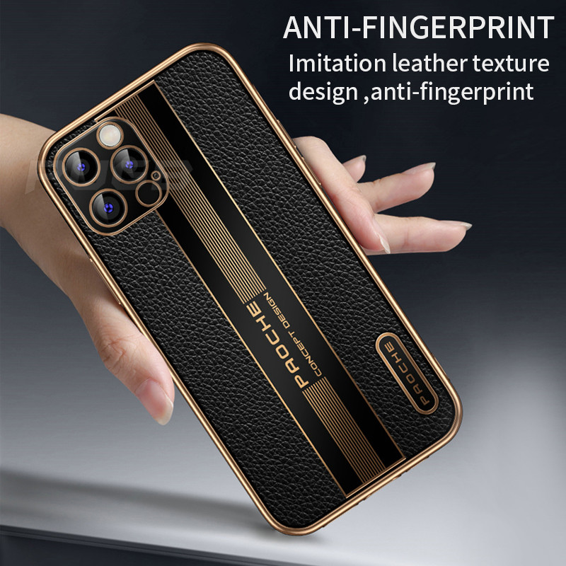 Compatible with Apple , Lychee Pattern Mobile Phone Case Electroplating Leather Pattern Soft Side Shell - Image 7