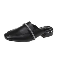 Baotou Sandals And Slippers, Mid-heeled, Semi-travelled, Summer New Casual, Semi-supported, Soft-soled Women's Shoes, Thick-heeled Shoes, Women - Black - View 1