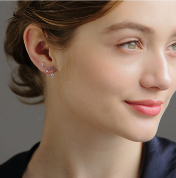 New S925 Silver Jewelry Personality Temperament Earrings Wave Cross Asymmetric Diamond Earrings