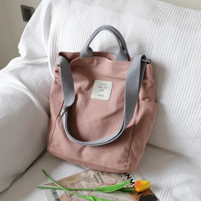Korean Art Canvas Shoulder Bag Handbag Foreign Trade Simple Small Messenger Bag Casual Cloth Bag Shopping Bag Pink - Shop at LoveMi