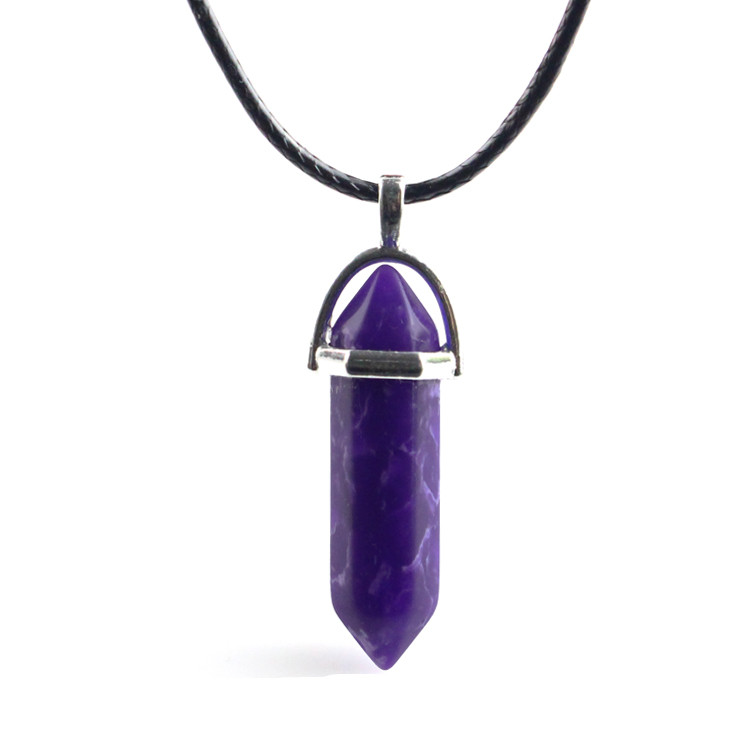 European And American Fashion Natural Crystal Hexagonal Column Pendant Necklace