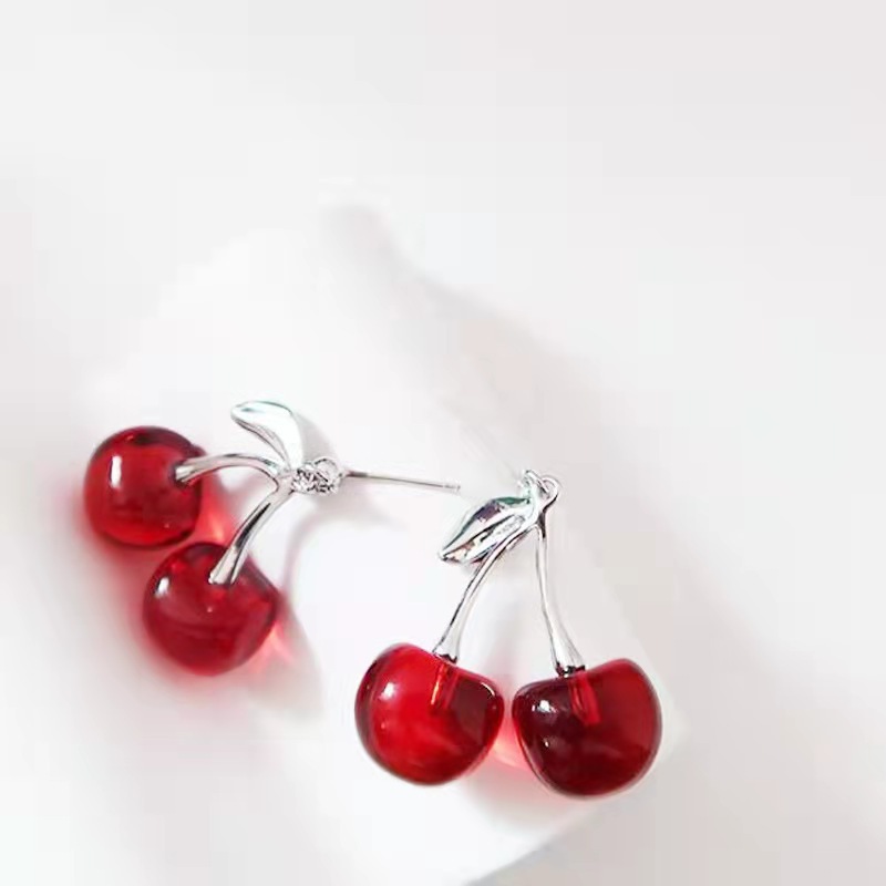 Fashion Cute S925 Silver Needle Cherry Earrings