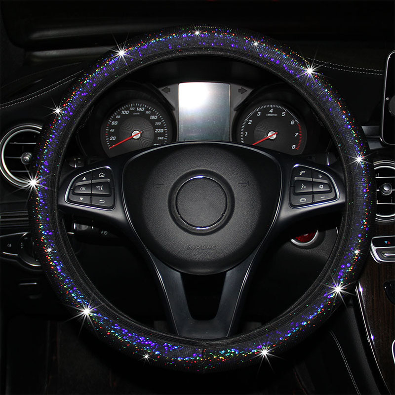 Elastic Band Type Elastic Car Steering Wheel Cover Without Inner Ring Colorful Glitter Sequin Car Grip Cover — foto 4