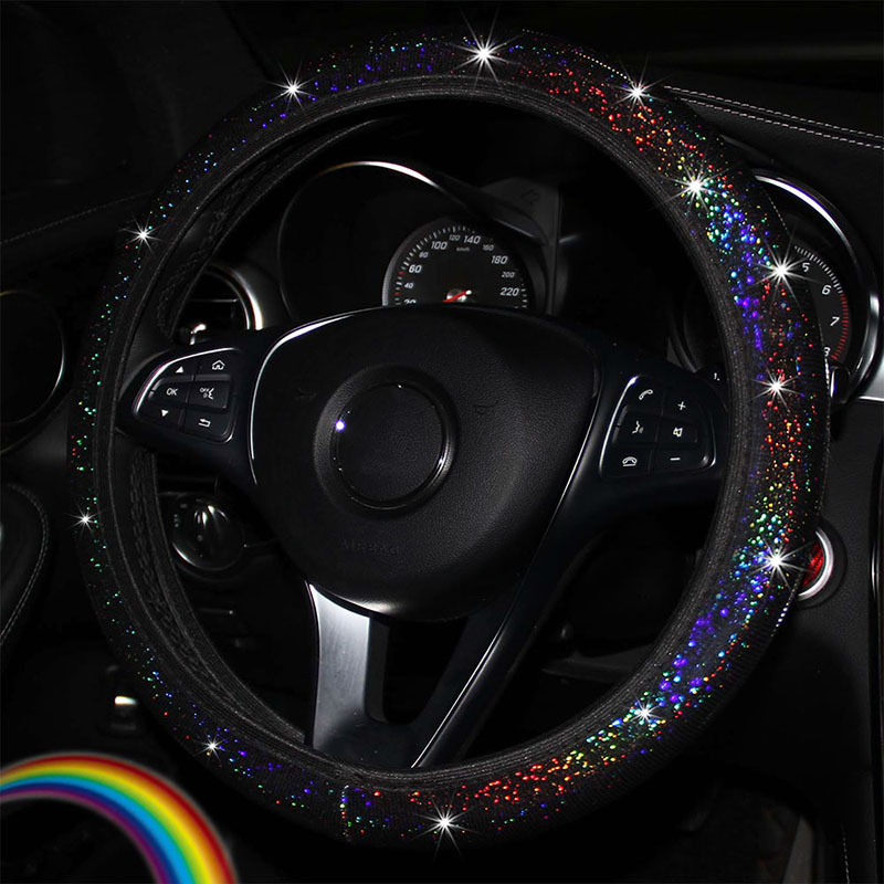 Elastic Band Type Elastic Car Steering Wheel Cover Without Inner Ring Colorful Glitter Sequin Car Grip Cover