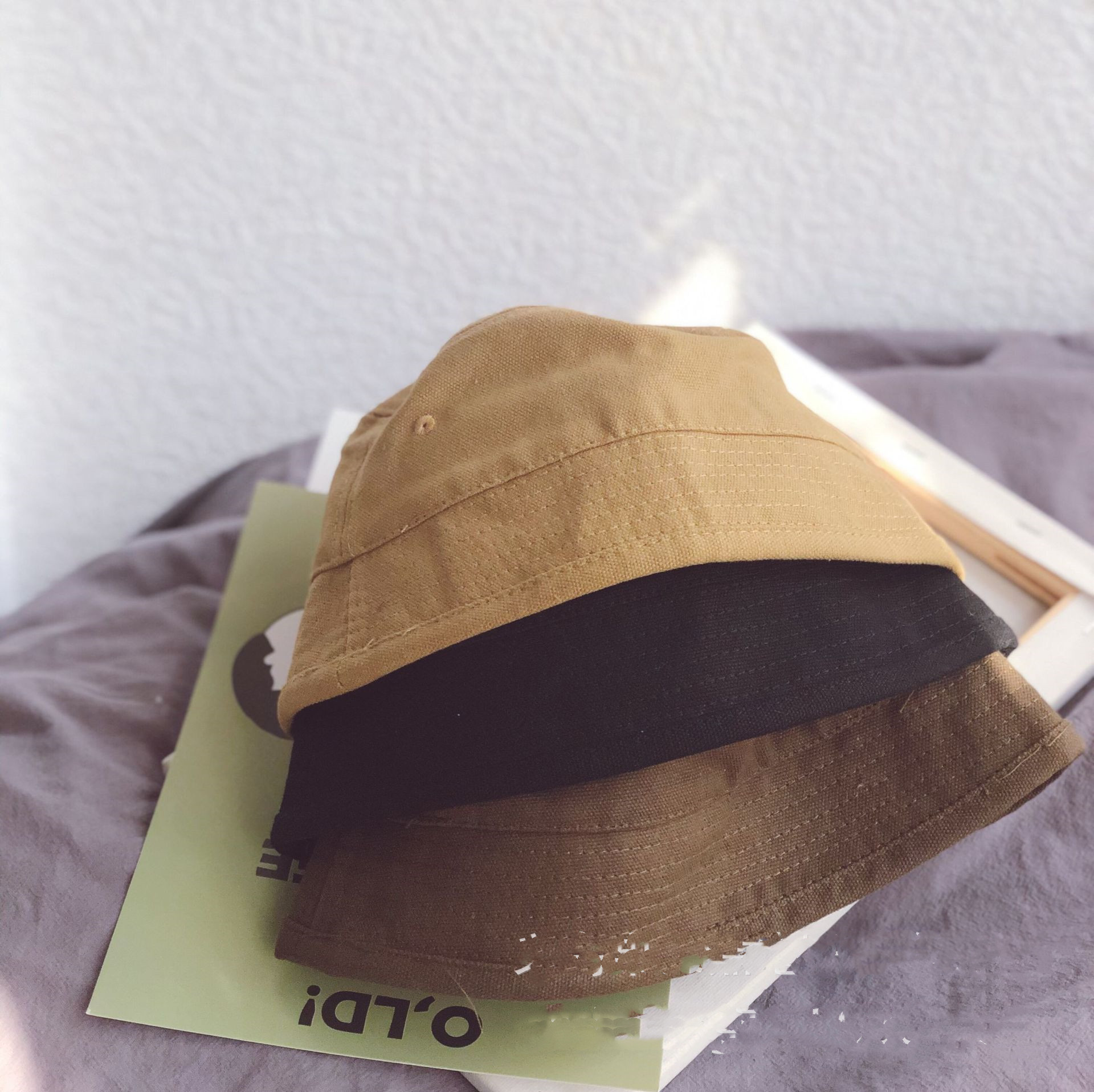 Japanese Harajuku Style Flat-Top Solid Color Children'S Fisherman Hat