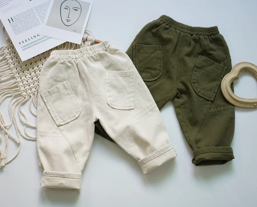 Children's Hanfan Twill Daddy Pants Two-Color Stitching Pocket Pants