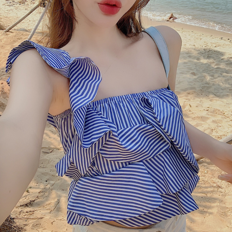 Fashion Irregular Ruffled Off-Shoulder Shirt