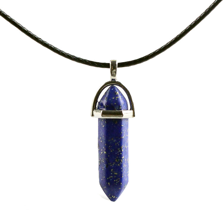 European And American Fashion Natural Crystal Hexagonal Column Pendant Necklace, Crystal Stone Faceted Diamond Pendant