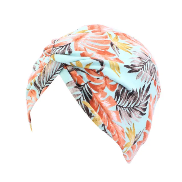 Chemo Beanie Headwear Hat Super Soft Cotton Feel Style Lake Blue Orange Leaf - Shop at LoveMi
