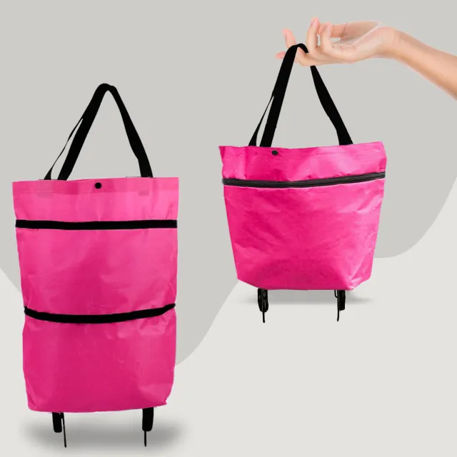 2 in 1 Foldable Shopping Cart with Wheels Premium Oxford Fabric Multifunction Shopping Bag Organizer High Capacity Rose - Shop at LoveMi