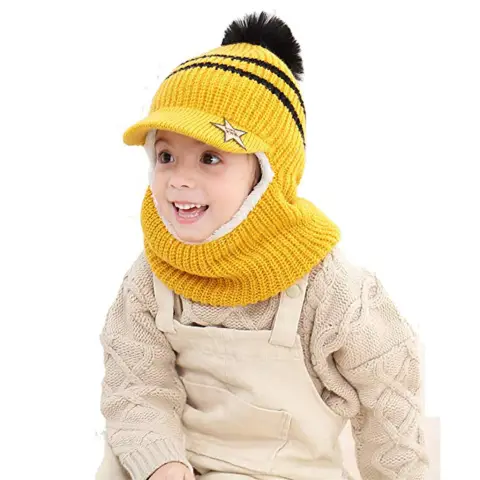 Children's Hat Knitted with Plush and Thick Warm Ear