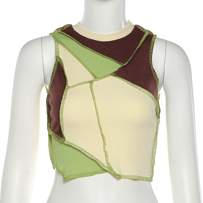 New Crew Neck Cocktail Colorblock Slim Fit Sleeveless T-shirt