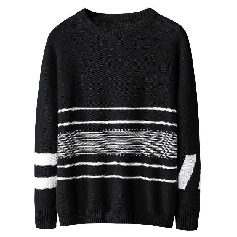 Ins Hong Kong Style Dropped Shoulder Loose Striped Sweater