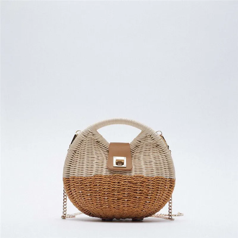 Dual Purpose Female Bag Rattan Woven Bag Single Shoulder Handbag - Tan