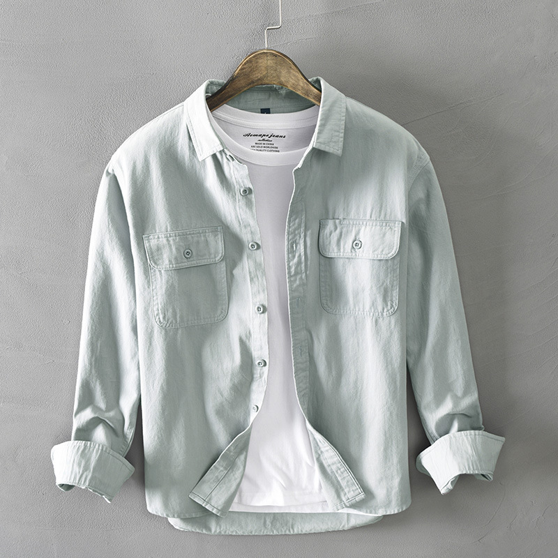 Hong Kong Style Trendy Handsome Loose White Shirt Men'S Long-Sleeved Cotton Casual Top Clothes Fashionable Handsome All-Match Shirt